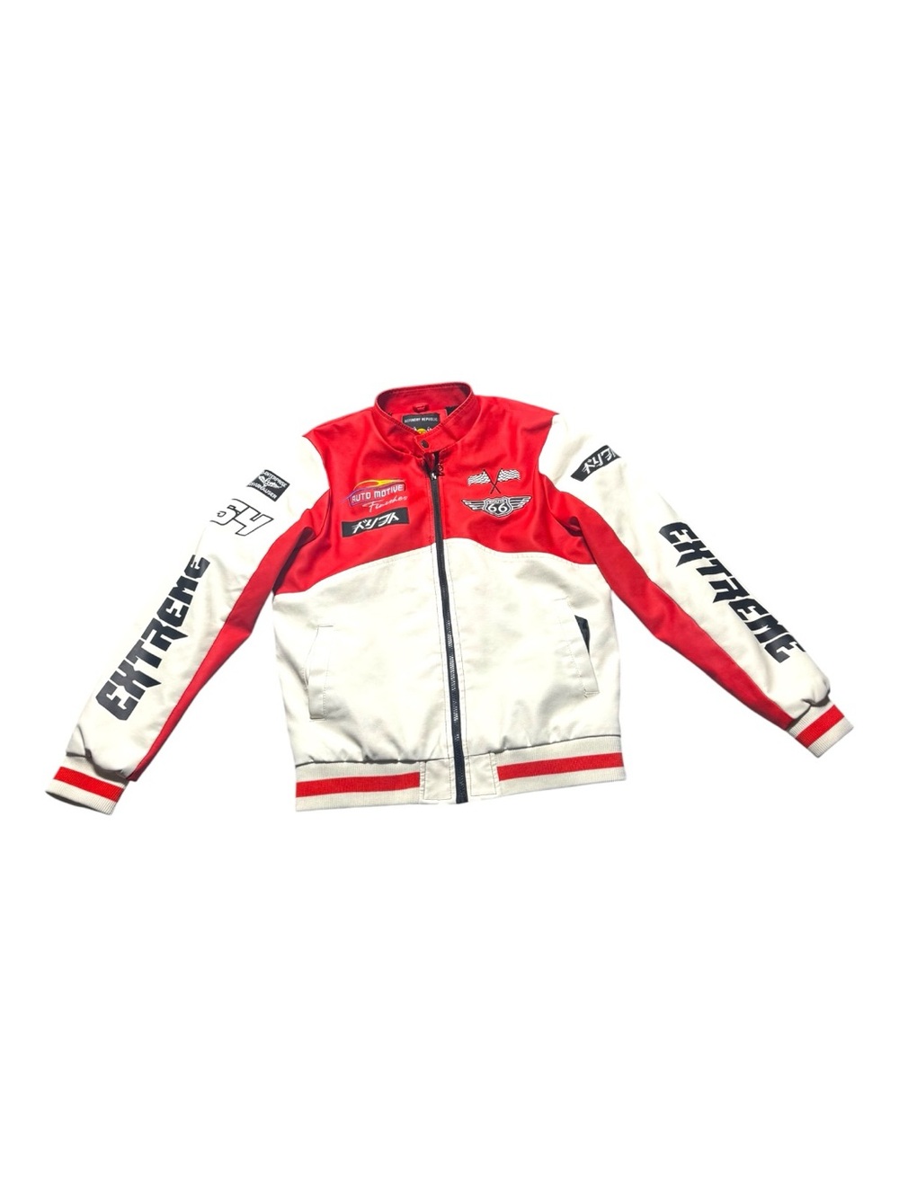 REFINERY REPUBLIC Small Red and White Racing Bomber Jacket with Patches Tokyo